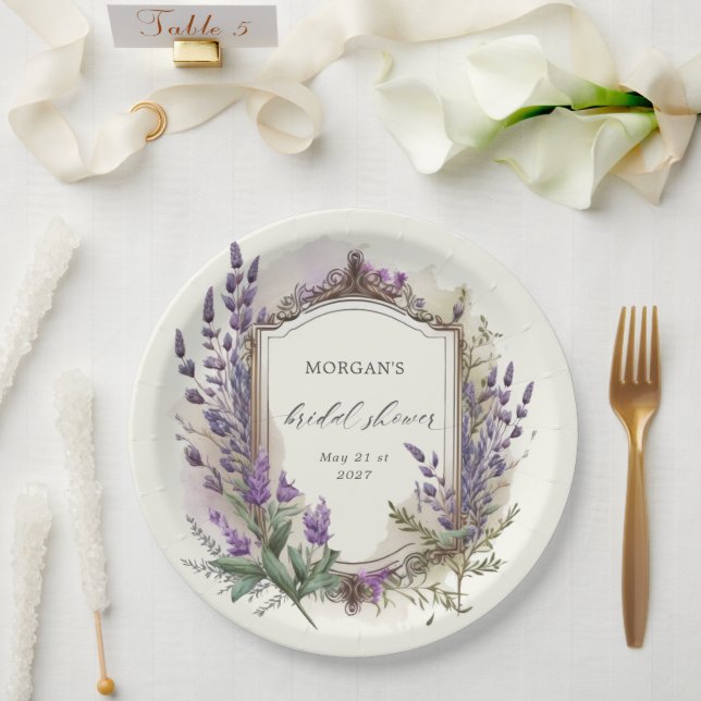 Watercolor Lavender Regal Bridal Shower Paper Plate (Wedding)