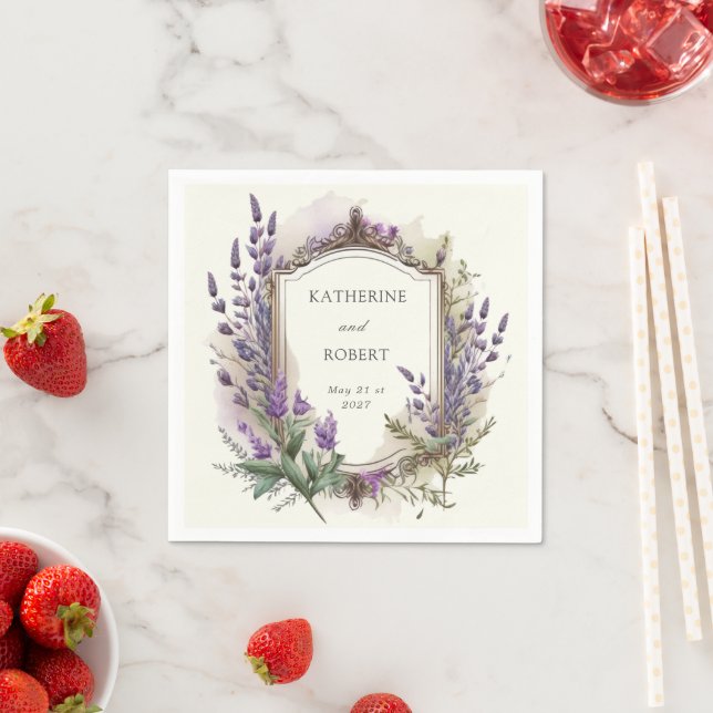 Watercolor Lavender Regal Monogram Wedding Napkin (Insitu)