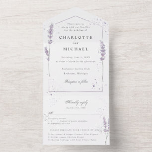 watercolor lavender rsvp attached wedding all in one invitation