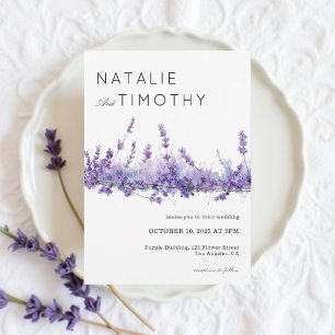 Watercolor Lavender Rustic Boho Botanical Wedding  Invitation