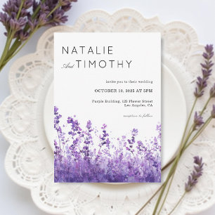 Watercolor Lavender Rustic Boho Botanical Wedding  Invitation