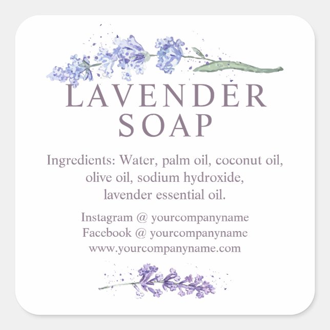 Watercolor Lavender Soap Flower Square Sticker (Front)