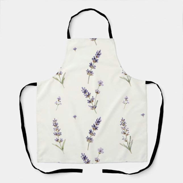 Watercolor Lavender Sprigs Delicate Floral Pattern Apron (Front)