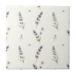 Watercolor Lavender Sprigs Delicate Floral Pattern Ceramic Tile