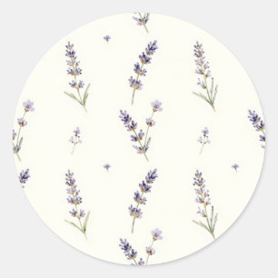 Watercolor Lavender Sprigs Delicate Floral Pattern Classic Round Sticker