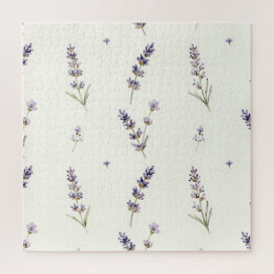 Watercolor Lavender Sprigs Delicate Floral Pattern Jigsaw Puzzle
