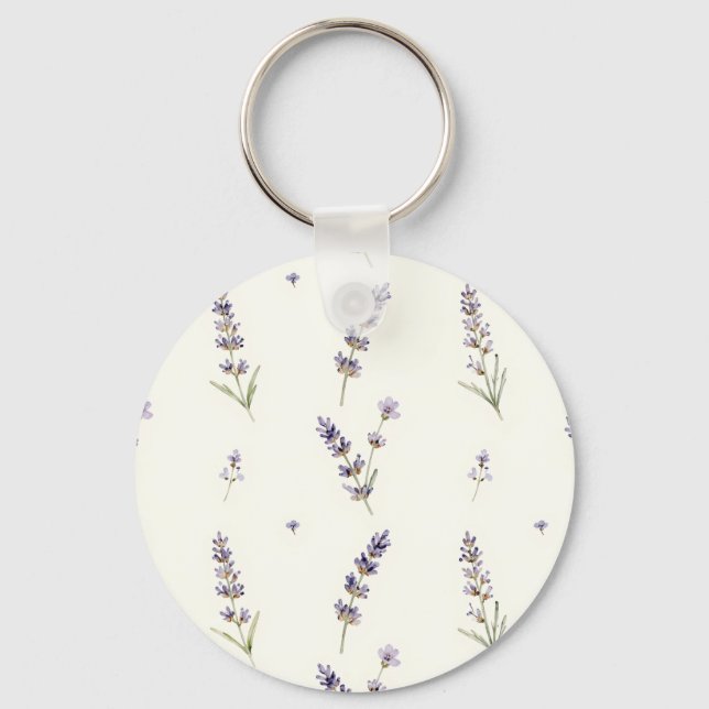 Watercolor Lavender Sprigs Delicate Floral Pattern Key Ring (Front)