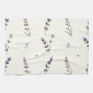 Watercolor Lavender Sprigs Delicate Floral Pattern Tea Towel