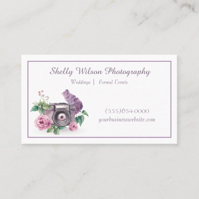 Watercolor Lavender Spring Floral Photography Business Card (Front)