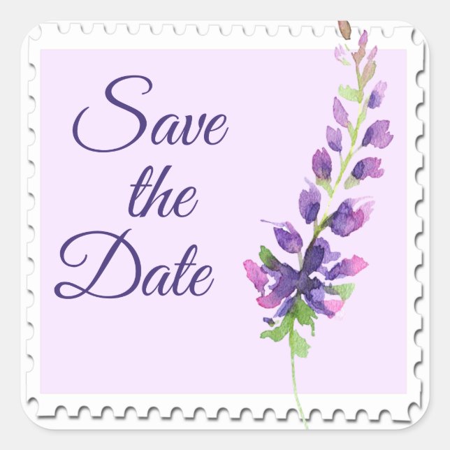 Watercolor Lavender Stem Floral Square Sticker (Front)