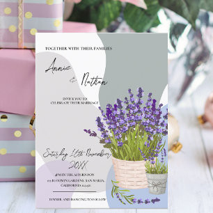 Watercolor Lavender Stems in a Basket Wedding Postcard