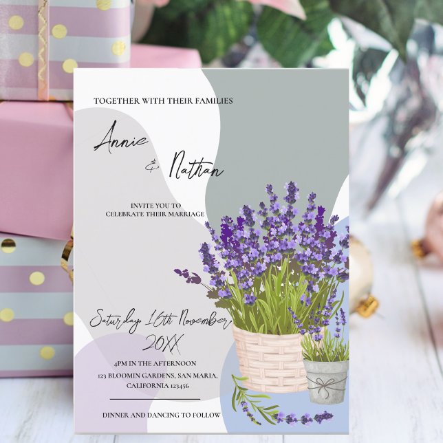 Watercolor Lavender Stems in a Basket Wedding Postcard (Watercolor Lavender Stems in a Basket Wedding Postcard)