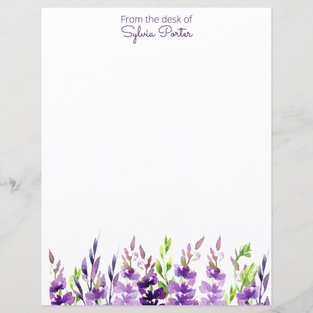Watercolor Lavender Stems Stationery (Front)
