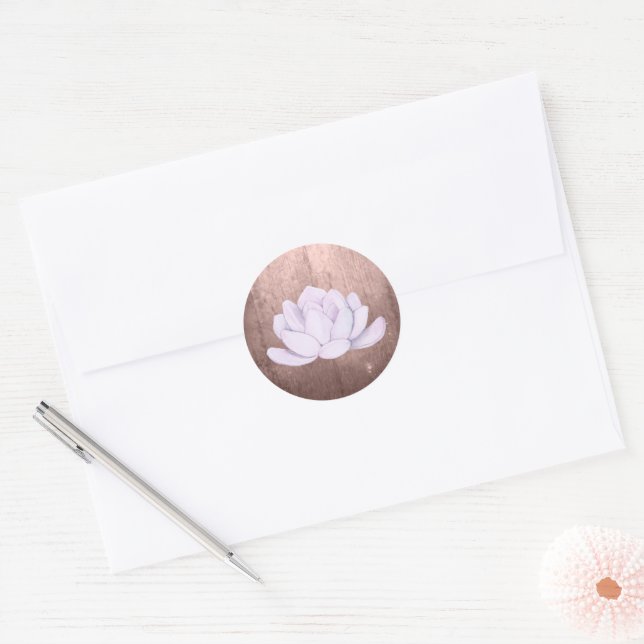 Watercolor Lavender Succulent, Peach Brown Classic Round Sticker (Envelope)