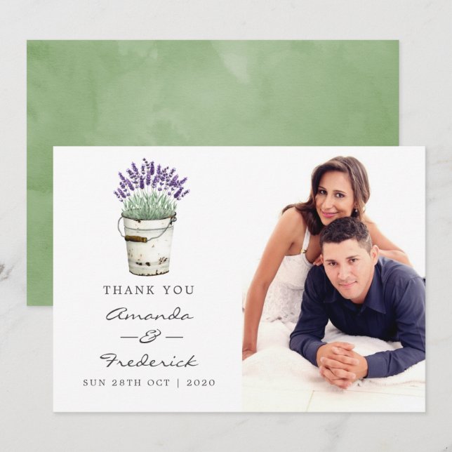 Watercolor Lavender Wedding Thank You Invitation (Front/Back)