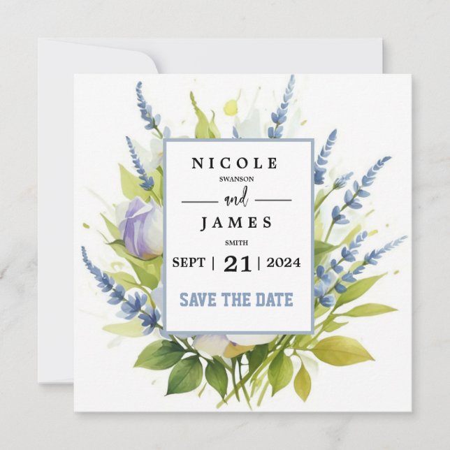 Watercolor Lavender Wildflowers Save The Date (Front)