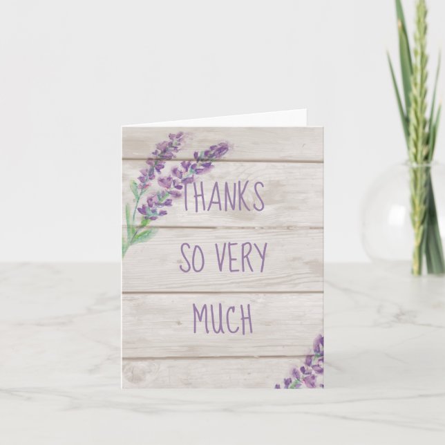 Watercolor Lavender & Wood Thank You Blank Card (Front)