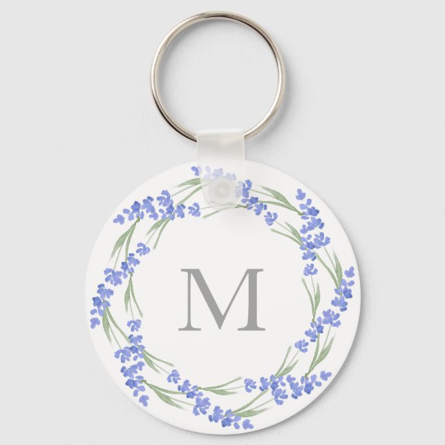 Watercolor Lavender Wreath  Key Ring (Front)