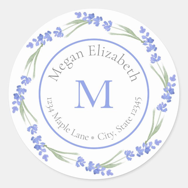  Watercolor Lavender Wreath label (Front)