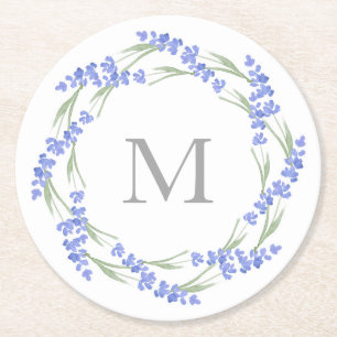 Watercolor Lavender Wreath Round Paper Coaster