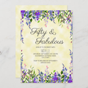 Watercolor Lavender Yellow 50 & Fabulous Birthday Invitation