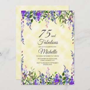 Watercolor Lavender Yellow 75 & Fabulous Birthday Invitation