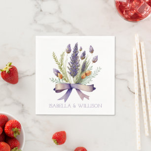 Watercolor Lavenders Bouquet Wedding Napkin