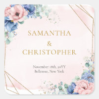 Watercolor lavish bouquet blush and blue flowers