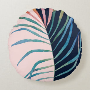 Watercolor leaf, abstract nature print. round cushion
