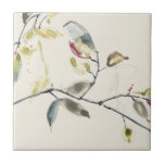 Watercolor Leaf Branch Ceramic Tile<br><div class="desc">Leaf Branch II by Jennifer Goldberger. Watercolor droplets in goldish yellow and reddish pink create gentle leaves on dark grey and black branches.</div>
