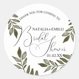 Watercolor Leaf Branch Greenery Bridal Shower Classic Round Sticker