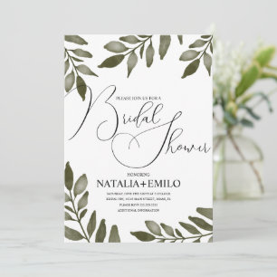 Watercolor Leaf Branch Greenery Bridal Shower Invitation