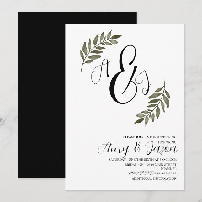 Watercolor Leaf Branch Greenery Garden Wedding Invitation (Front/Back)