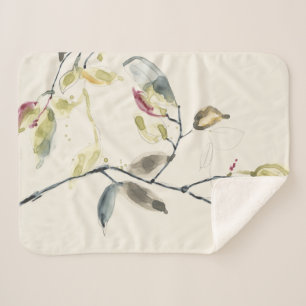 Watercolor Leaf Branch Sherpa Blanket
