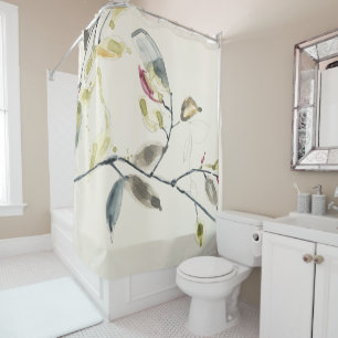 Watercolor Leaf Branch Shower Curtain