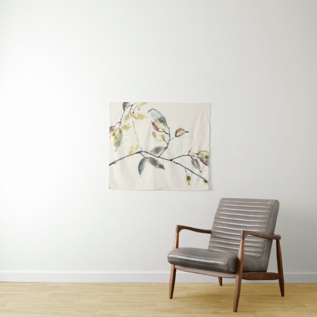 Watercolor Leaf Branch Tapestry (In Situ (Horizontal))