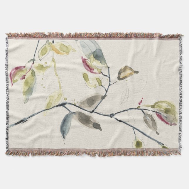 Watercolor Leaf Branch Throw Blanket (Front)