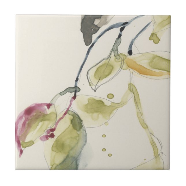 Watercolor Leaf Branch Triptych Ceramic Tile (Front)