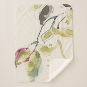 Watercolor Leaf Branch Triptych Sherpa Blanket