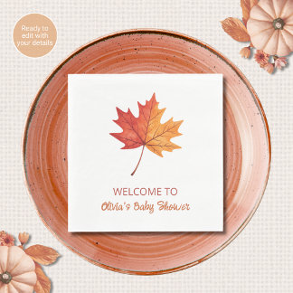 Watercolor Leaf Fall Baby Shower Paper Napkins