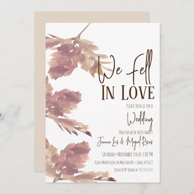 Watercolor Leaf Fall Script Wedding Invitation (Front/Back)