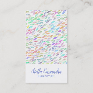 Watercolor Leaf Feather Colourful Modern Pattern Business Card