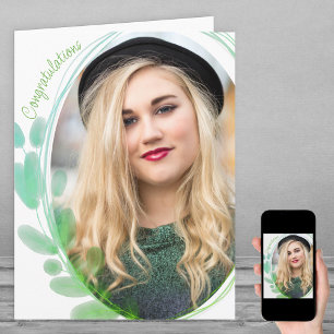 Watercolor Leaf Framed Photo Congratulations Card