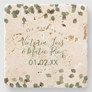 Watercolor Leaf Greenery Autumn Fall Wedding Stone Coaster