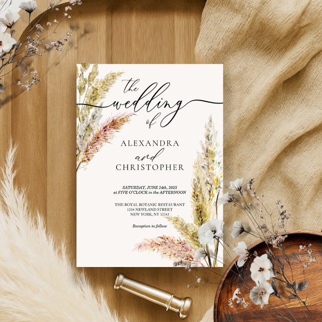 Watercolor Leaf signature calligraphy wedding Invitation (Creator Uploaded)