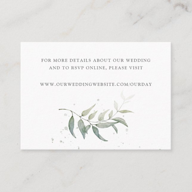Watercolor leaf wedding website enclosure card (Front)