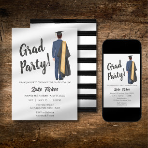 Watercolor Leavers Graduation Gown & Cap Invitation