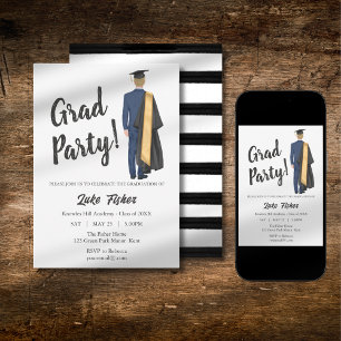 Watercolor Leavers Graduation Gown & Cap  Invitation