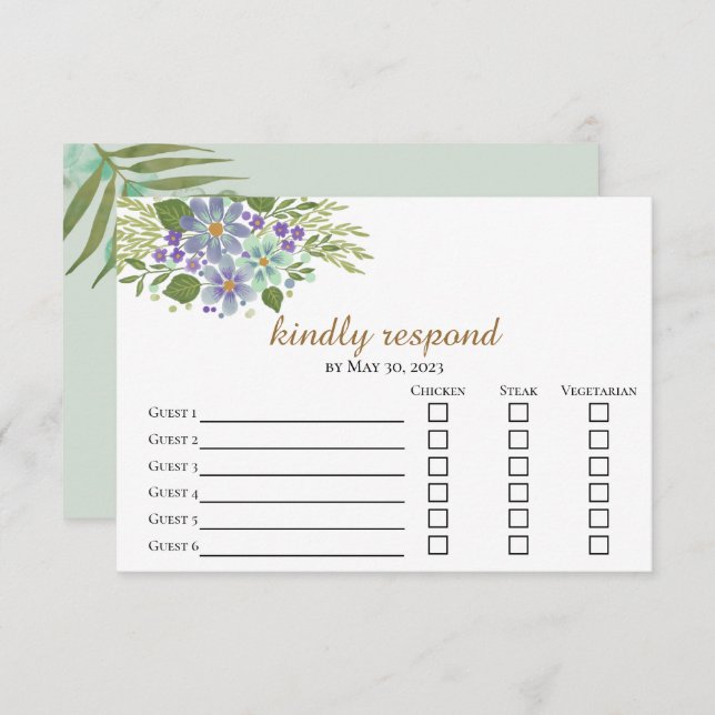 Watercolor Leaves 04c Meal Choice Response Card (Front/Back)