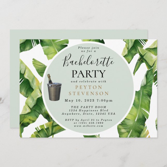 Watercolor Leaves 05 Bachelor/ette Party Invite (Front/Back)